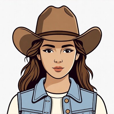 Asian woman in cowboy hat illustration