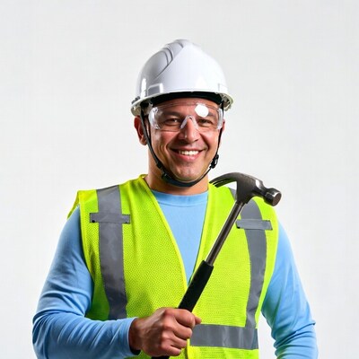 Latino construction worker holding hammer