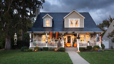Halloween decorated house at night