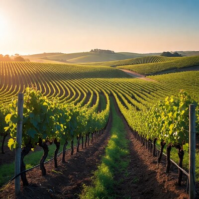 Vineyard Rows at Sunrise
