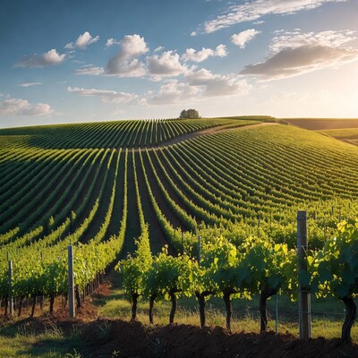 Vineyard Rows at Sunset