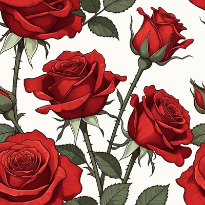Red Roses Seamless Pattern Illustration