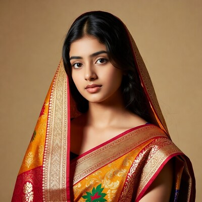 Indian woman in gold saree