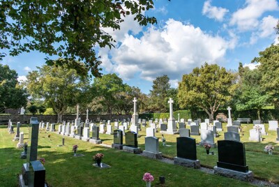 Cemetery with gravestones and crosses