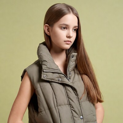 Teen girl in green puffer vest