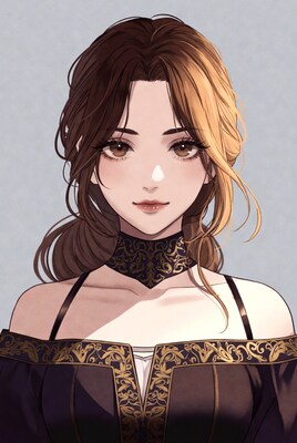 Anime girl in ornate black dress