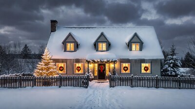 Snowy Christmas House at Night