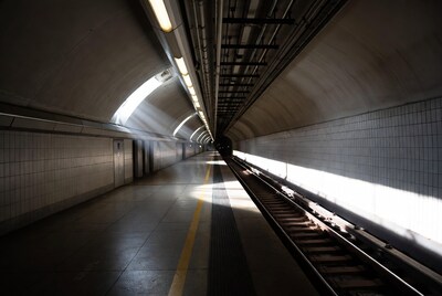 Empty subway tunnel platform