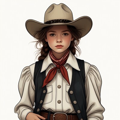 Cowgirl girl in hat and vest