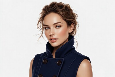 Woman in navy vest with updo