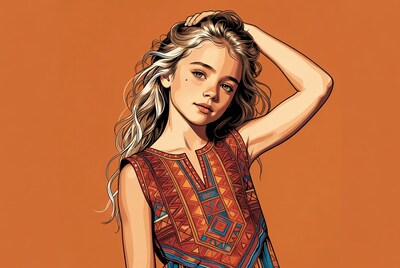 Blonde girl hand on head illustration