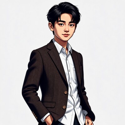 Asian man in brown suit illustration