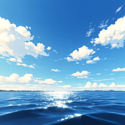 Ocean with sparkling water under blue sky