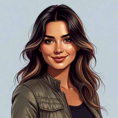 Smiling woman in green jacket illustration