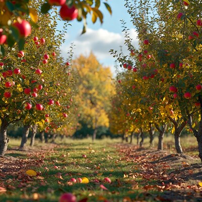 Apple Orchard Path in Autumn