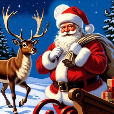 Santa Claus with reindeer and sleigh