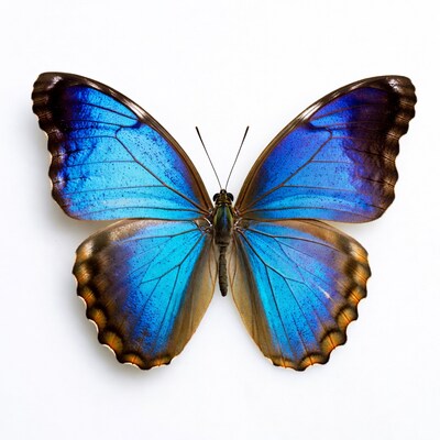Blue Morpho Butterfly on White Background