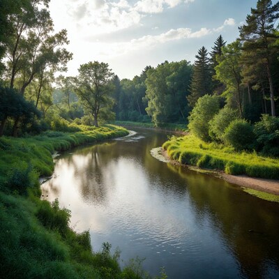 Serene River Winding Through Forest