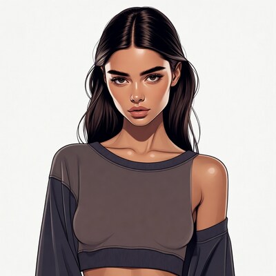 Beautiful woman in cropped hoodie illustration