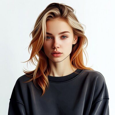 Blonde woman in black hoodie portrait