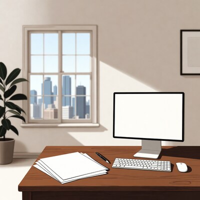 Modern Office Desk with City View