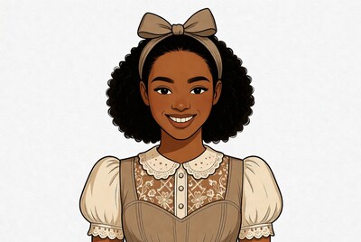 Smiling African-American girl in vintage dress