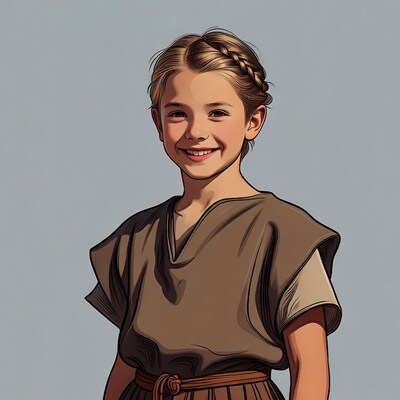 Girl in braided hair tunic smiling
