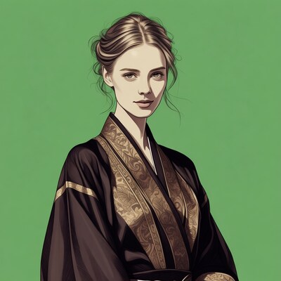 Blonde woman in ornate kimono