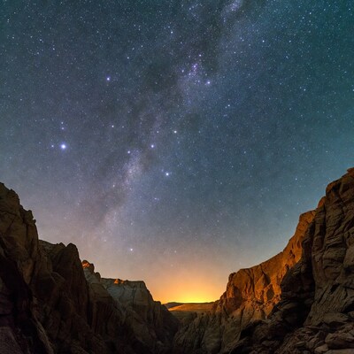 Milky Way over canyon rocks