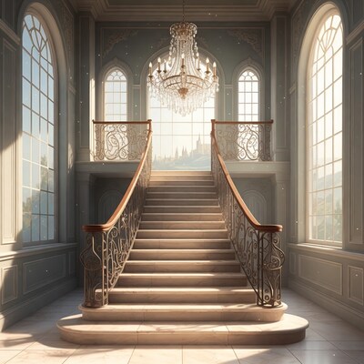 Grand Palace Staircase with Chandelier
