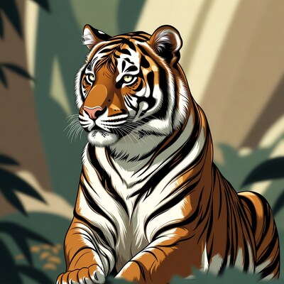 Tiger in jungle illustration
