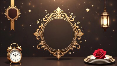 Ornate Gold Frame with Lantern Clock Rose