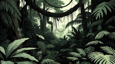 Lush Jungle with Vines and Ferns