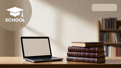 School Laptop Books Wooden Desk