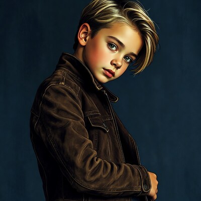 Boy in leather jacket portrait