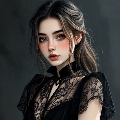 Beautiful woman in black lace dress