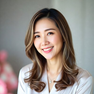 Smiling Asian woman with highlights