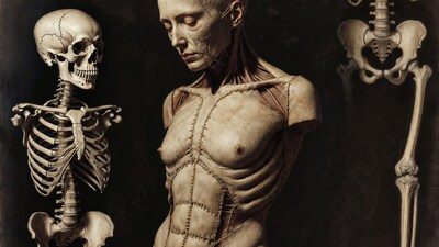 Anatomical Woman with Exposed Muscles and Skeletons