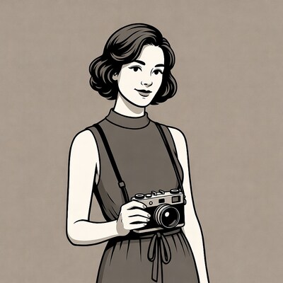 Asian woman holding vintage camera
