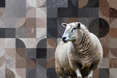 White sheep on geometric background