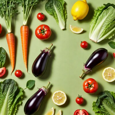Fresh vegetables on green background