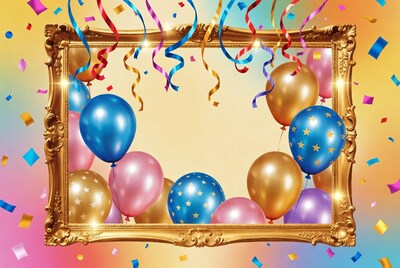 Colorful Balloons in Golden Frame