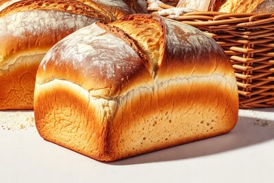 Fresh artisan bread loaves in basket