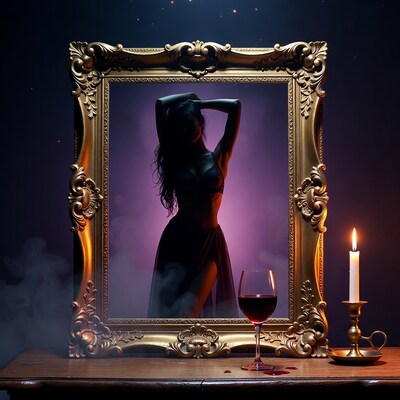 Silhouette woman in ornate gold frame