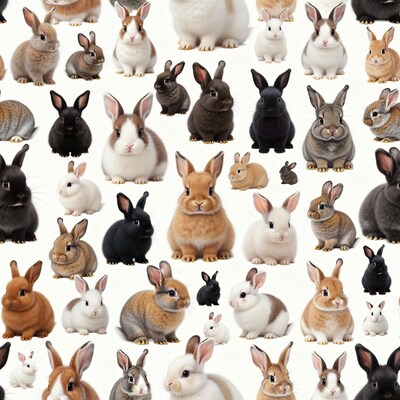 Colorful Rabbits on White Background