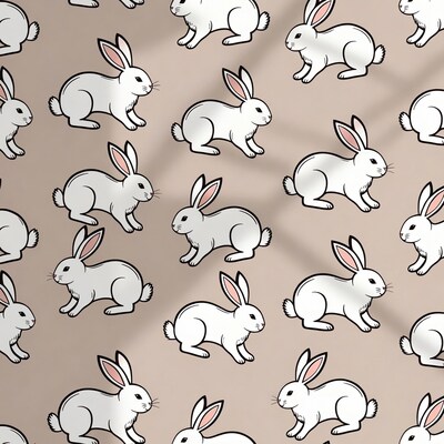 White Bunny Pattern on Beige Background