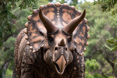 Triceratops roaring in green foliage