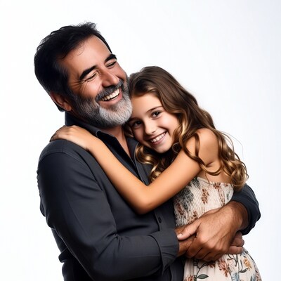 Father hugging smiling daughter