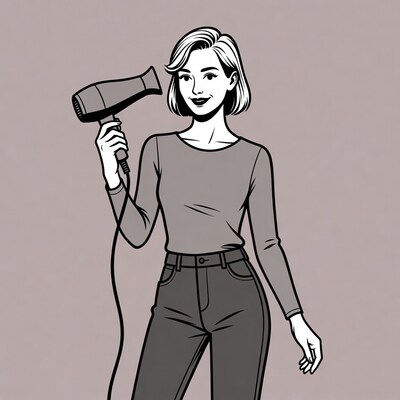 Woman holding hair dryer illustration