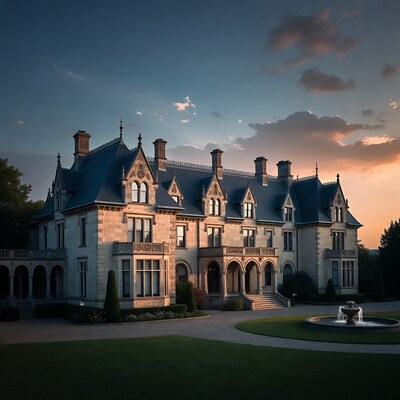 Grand Gothic Mansion at Sunset